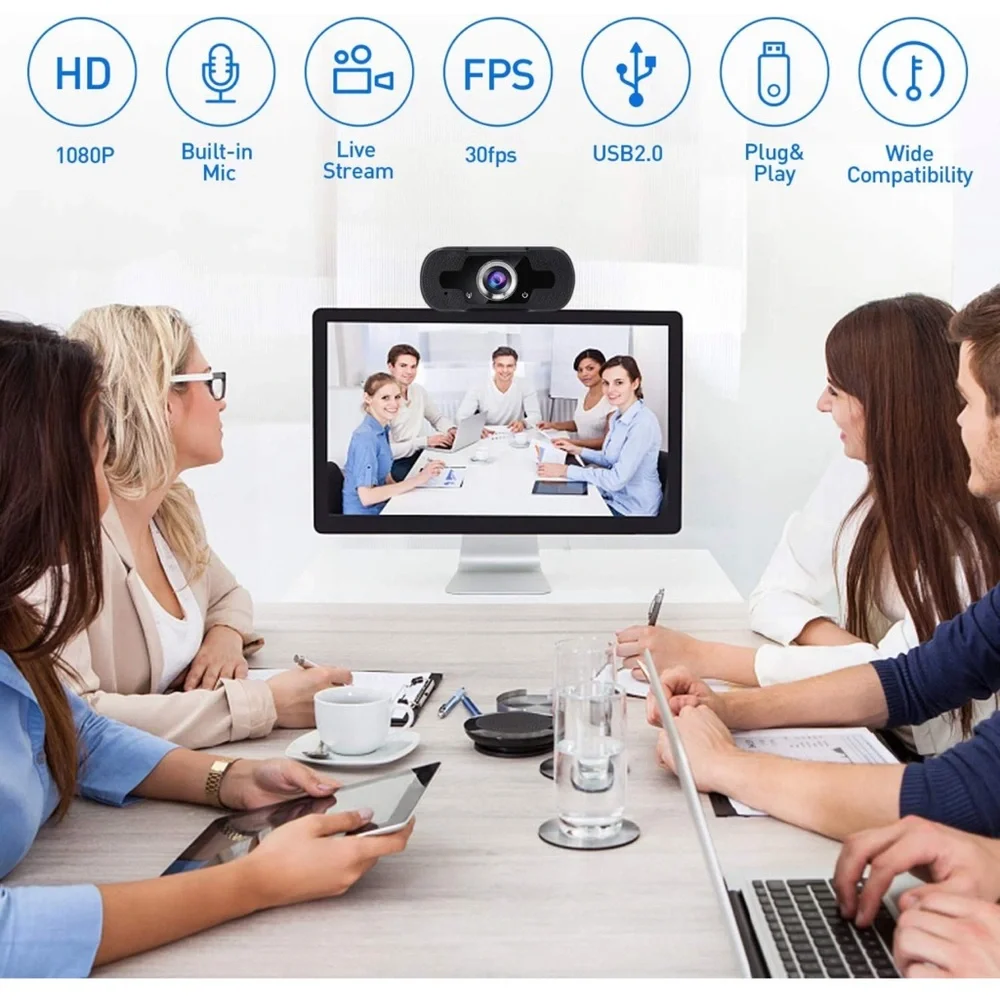 1080P Webcam, HD Webcam with Microphone USB PC Webcam Plug and Play for computer